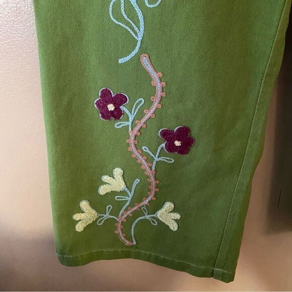 Free People We The Free pants jeans winter bloom embroidered green wide leg 27 - Picture 10 of 10